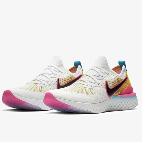 Nike Epic React Flyknit 2 White/Pink Blast CI7583-100 Lace Up Sneakers Men 10.5 main image 4